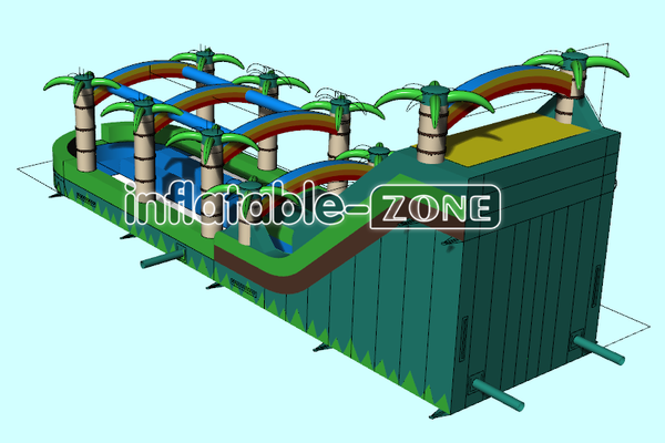 Inflatable-Zone Design Palm Tree Inflatable Water Slide Dual Lane Inflatable Slip And Slide With Pool