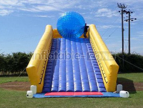 Yellow And Blue Inflatable Zorb Ball Ramp , Inflatable Zorb Ball Race Slope
