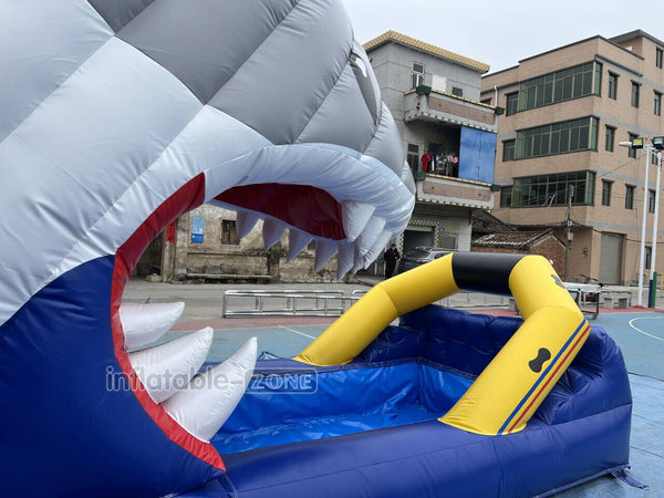 Blow Up Shark Water Slide Commercial Giant Inflatable Waterslide With Pool For Playground