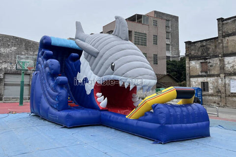 Blow Up Shark Water Slide Commercial Giant Inflatable Waterslide With Pool For Playground