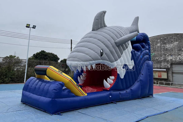 Blow Up Shark Water Slide Commercial Giant Inflatable Waterslide With Pool For Playground