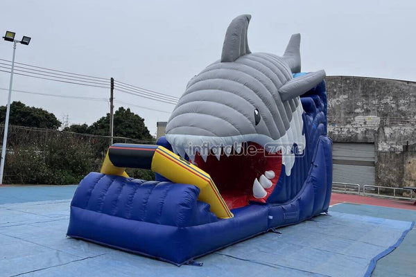 Blow Up Shark Water Slide Commercial Giant Inflatable Waterslide With Pool For Playground