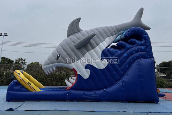 Blow Up Shark Water Slide Commercial Giant Inflatable Waterslide With Pool For Playground