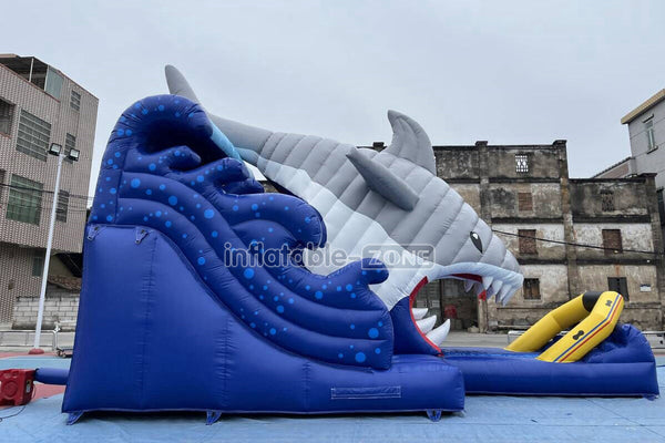 Blow Up Shark Water Slide Commercial Giant Inflatable Waterslide With Pool For Playground