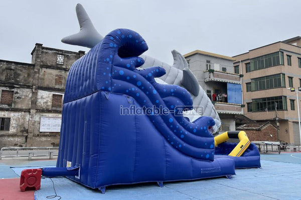 Blow Up Shark Water Slide Commercial Giant Inflatable Waterslide With Pool For Playground