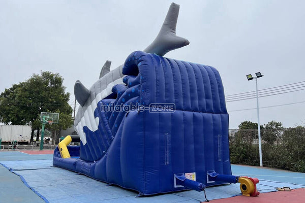 Blow Up Shark Water Slide Commercial Giant Inflatable Waterslide With Pool For Playground