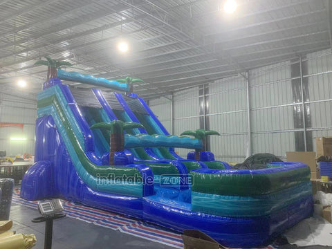 Tropical Dual Lane Water Slide Inflatable Bouncer Jumping Castle Large Jungle Inflatable Waterslide Pool
