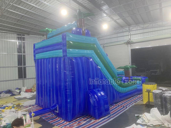 Tropical Dual Lane Water Slide Inflatable Bouncer Jumping Castle Large Jungle Inflatable Waterslide Pool