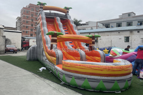 Tropical Inflatable Water Slide With Splash Pool Large Commerical Outdoor Lava Water Slide