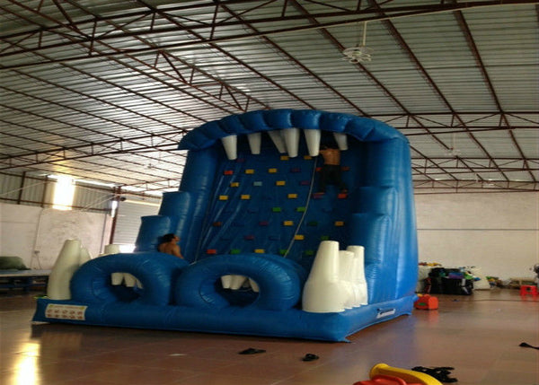 Blue Rock Climbing Bounce House 6 X 4m , Commercial Inflatable Ladder Climb