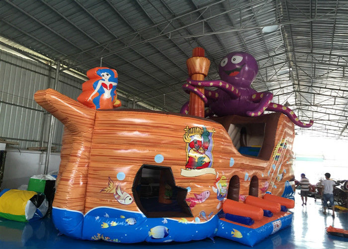 Attractive Pirate Ship Slide Inflatable , Kindergarten Baby Games Blow Up Pirate Ship