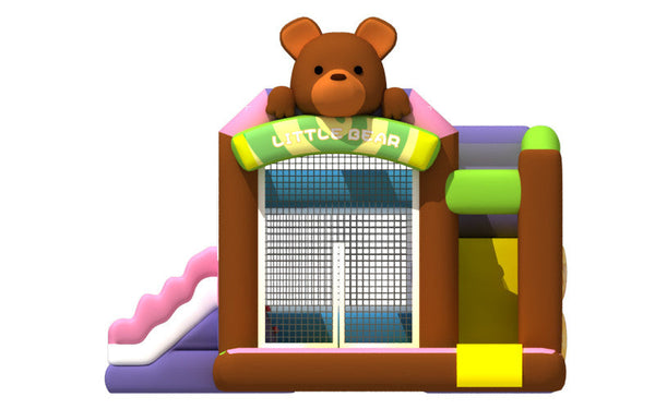 Multi - Play Cute Inflatable Jump House Combo Brown Bear Double Slide