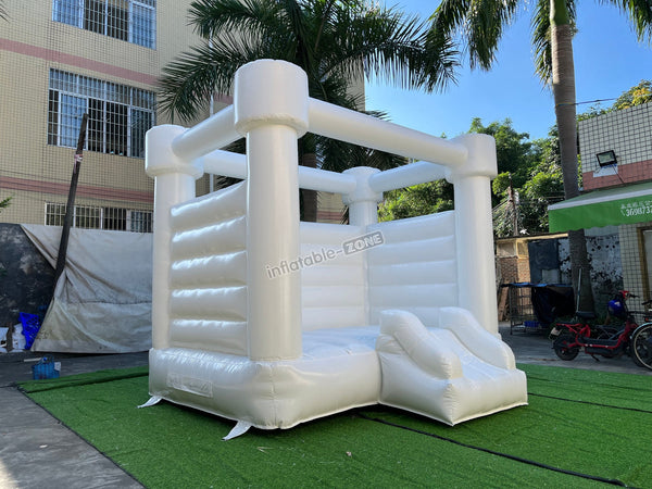 Inflatable White Bounce House With Small Slide