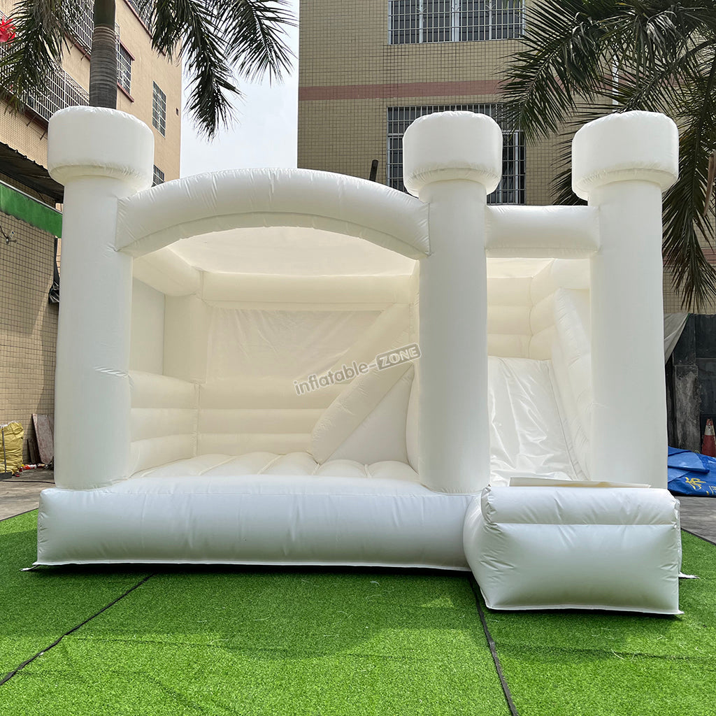 Inflatable White Bounce House With Slide Jumper