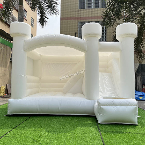 Inflatable White Bounce House With Slide Jumper