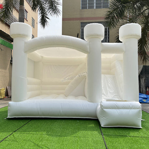 Inflatable White Bounce House With Slide Jumper