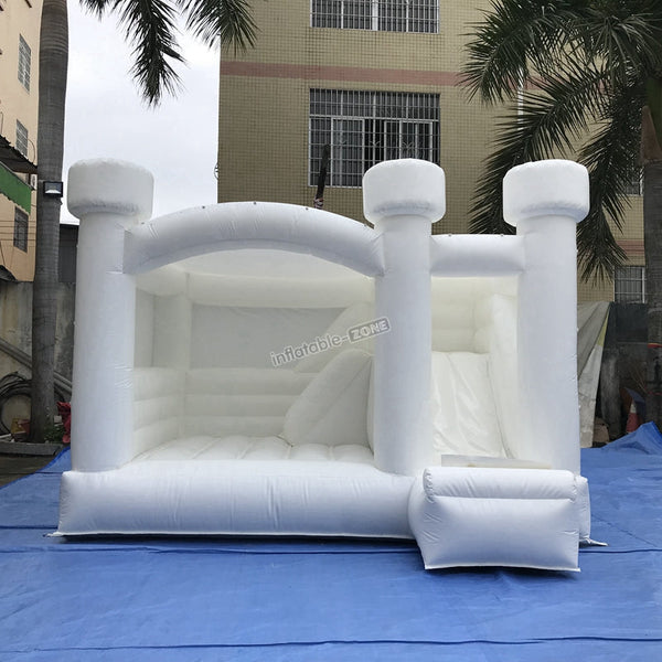 Inflatable White Bounce House With Slide Jumper