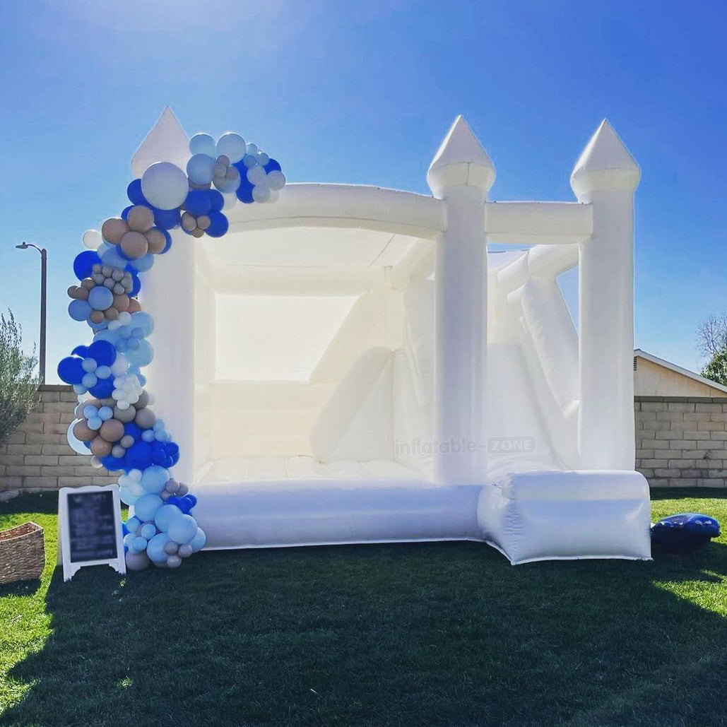 Inflatable White Bounce House With Slide