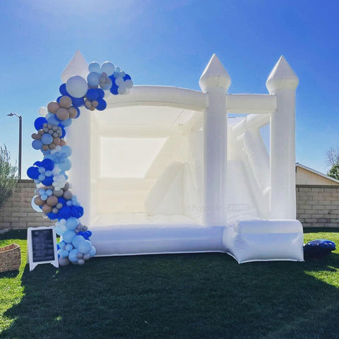 Inflatable White Bounce House With Slide