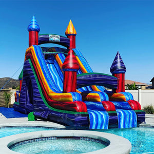 Colorful Inflatable Bouncy Castle With Water Slide For Water Park, Commercial Inflatable Bounce House Water Slide