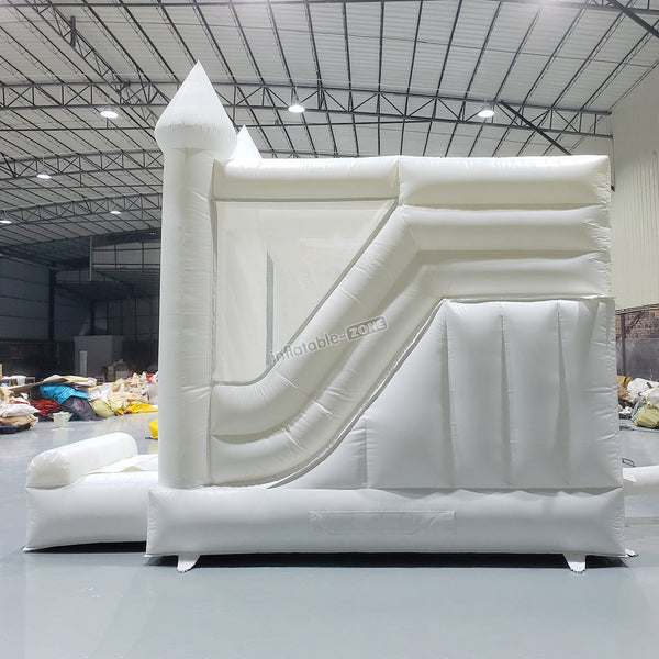 White bounce house with slide for wedding/party