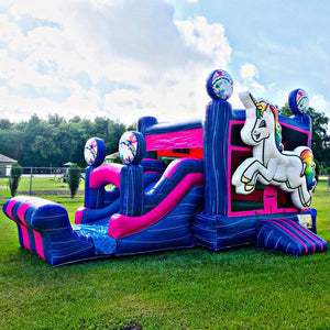 Unicorn Combo Backyard Bounce House Wet Dry Inflatable Water Jumping Castle With Slide