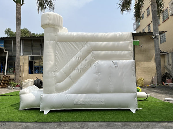 White wedding bounce house, romantic bouncy castle with slide