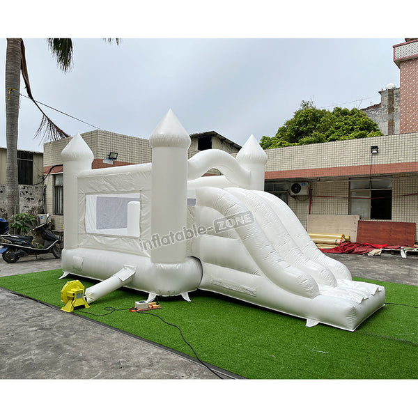 Inflatable White Bounce House Slide Combo, inflatable bounce house water slide