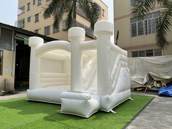 White wedding bounce house, romantic bouncy castle with slide
