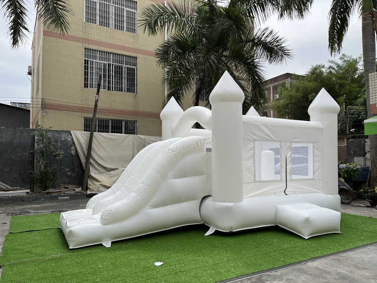 Inflatable White Bounce House Slide Combo, inflatable bounce house water slide