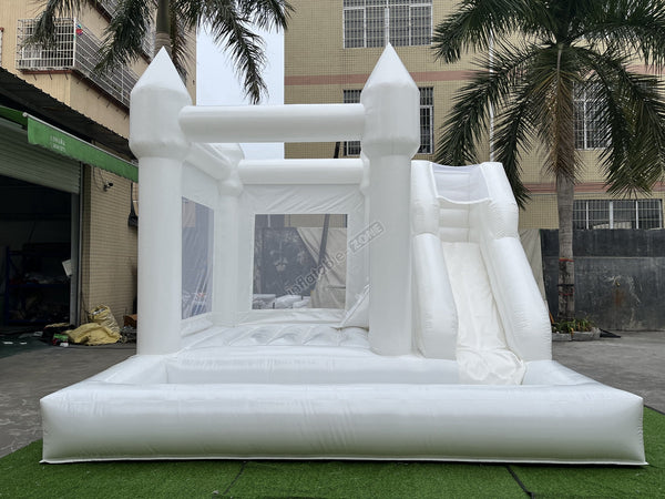 3 In 1 White Bouncy House Jumper With Slide And Ball Pit Pool