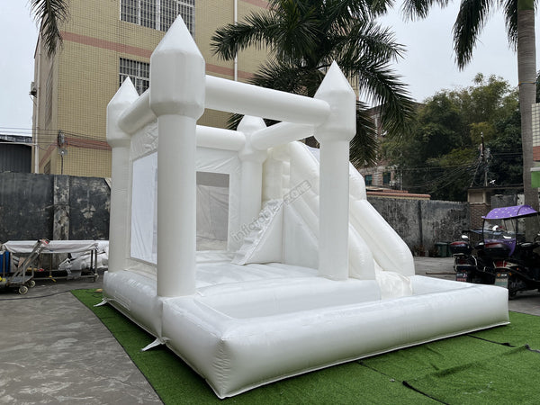 3 In 1 White Bouncy House Jumper With Slide And Ball Pit Pool