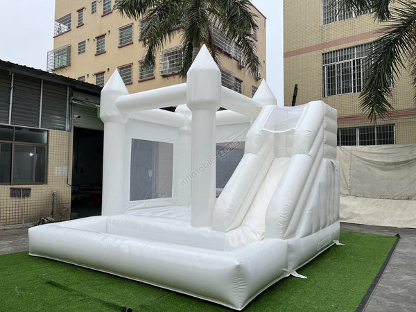 3 In 1 White Bouncy House Jumper With Slide And Ball Pit Pool