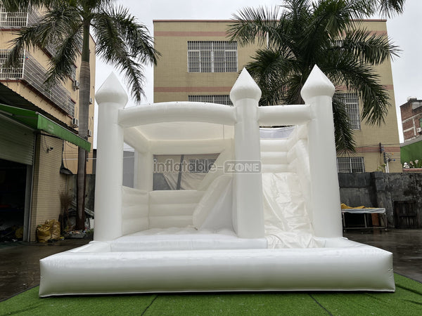 3 In 1 Inflatable White Wedding Jumping Castle With Slide And Ball Pit Pool Outdoor