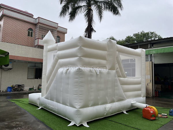 3 In 1 Inflatable White Wedding Jumping Castle With Slide And Ball Pit Pool Outdoor