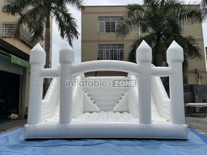 Inflatable White Bounce House White Double Slide Wedding Bouncy Castle