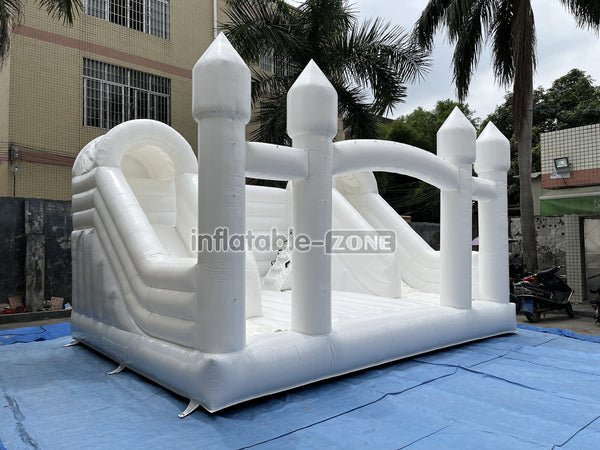 Inflatable White Bounce House White Double Slide Wedding Bouncy Castle