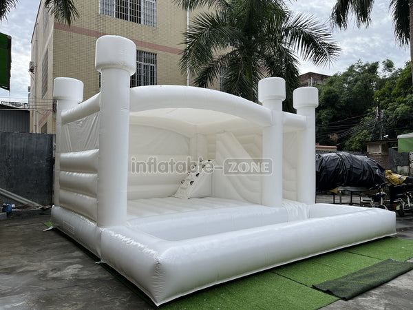 Inflatable White Bounce Castle With Slide Inflatable Water Balloon Pool Jumping House