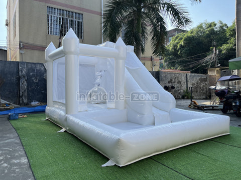 White Bouncy Castle 3 In 1 White Bounce House With Slide And Ball Pit Pool For Outdoor Party
