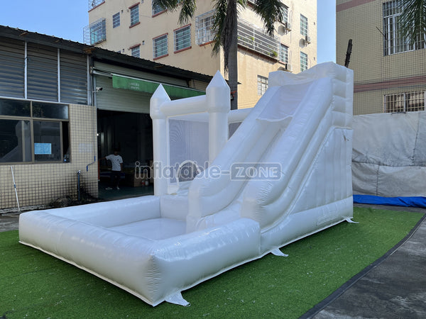 White Bouncy Castle 3 In 1 White Bounce House With Slide And Ball Pit Pool For Outdoor Party