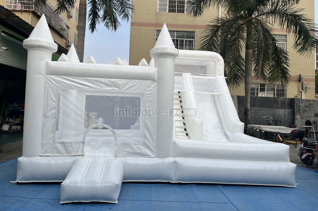 White Bouncy Castle With Slide Combo Jumping Party Wedding Bounce House Near Me