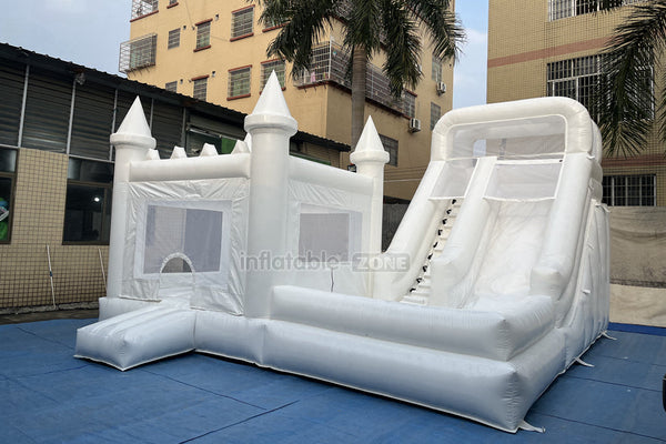 White Bouncy Castle With Slide Combo Jumping Party Wedding Bounce House Near Me