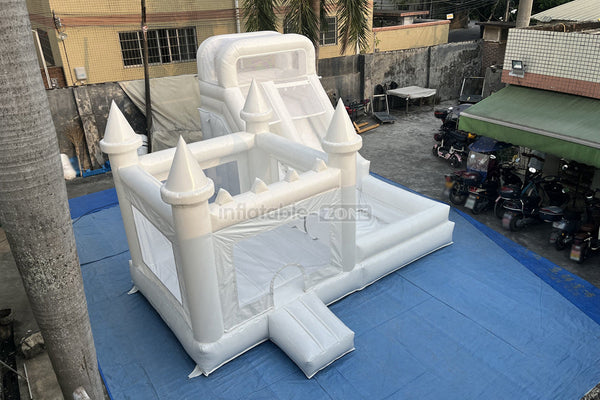 White Bouncy Castle With Slide Combo Jumping Party Wedding Bounce House Near Me