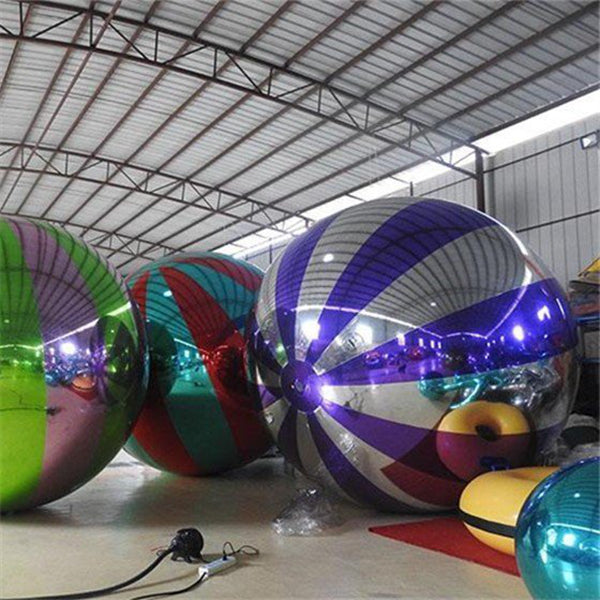 Colorful Surface Inflatable Mirror Ball Nightclub Large Stripe Reflective Balloon For Displaying