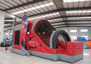 Big size inflatable racing car themed bouncy castle PVC fabric full printing inflatable car jumping house with slide