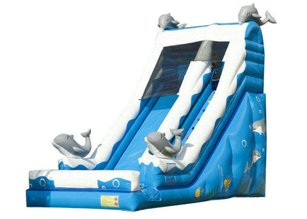 Blue Dolphin Toddler Inflatable Slide , Commercial Inflatable Water Slides Digital Printing