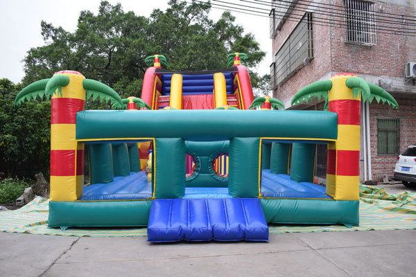 Giant Inflatable Palm Tree Slides / Inflatable Combo With Safety Rail Protection Network