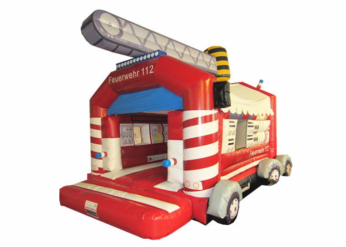 Commercial Outdoor Wide Inflatable Jump House / Fire Truck Bouncer Colourful Inflatable Fire Engine Jumping