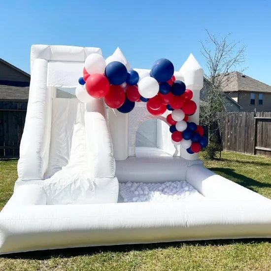 Small Bouncy Castle Combo Jumping Balloon Bouncer White Inflatable Bounce House With Ball Pit Slide