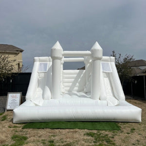Fun Inflatable White Double Slide Bounce House Slides Combo Big Bouncy Castle With Ball Pit